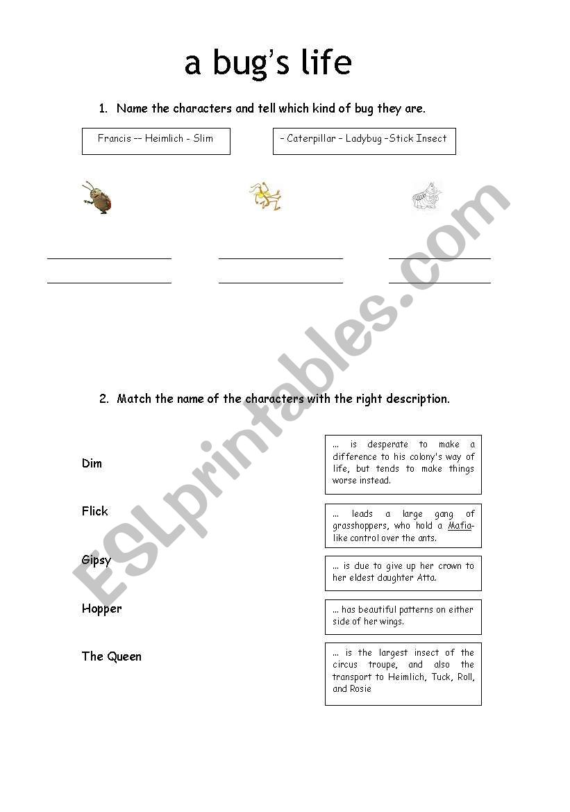 Video sheet: A  bugs life worksheet