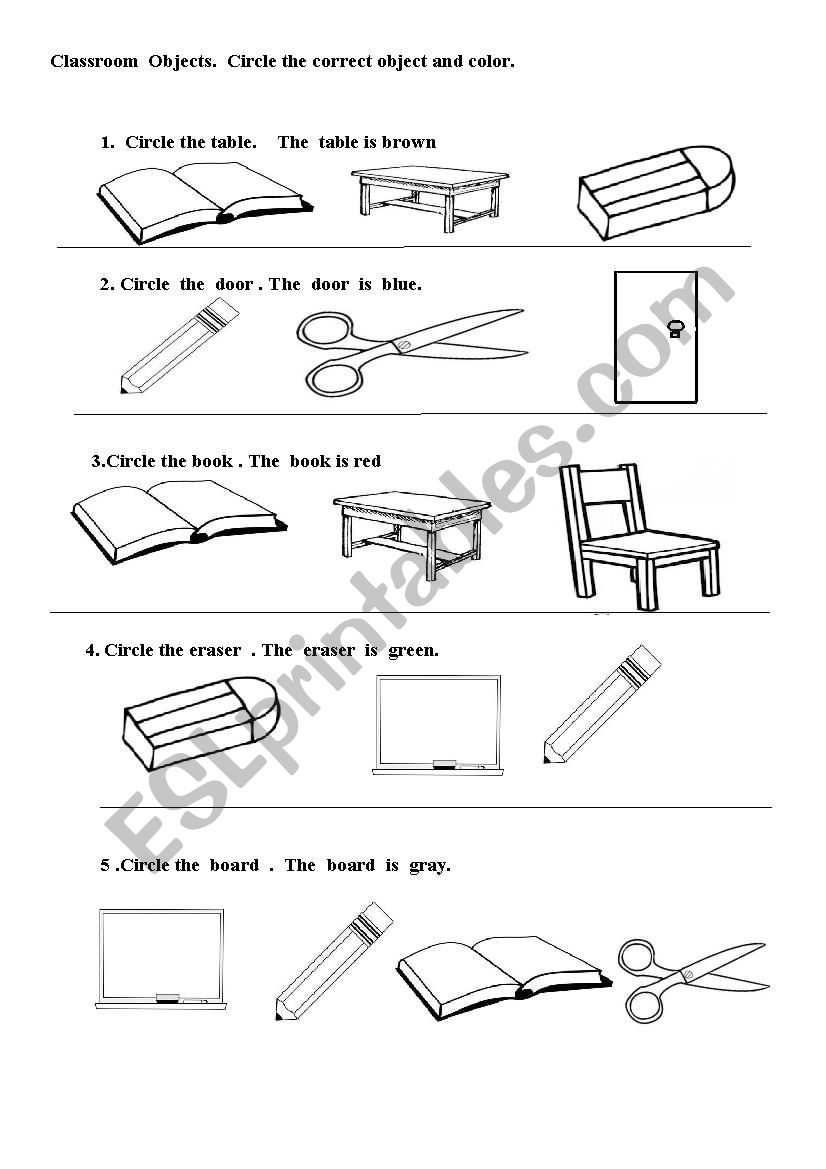 Classroom Objects Worksheet - ESL worksheet by kirara