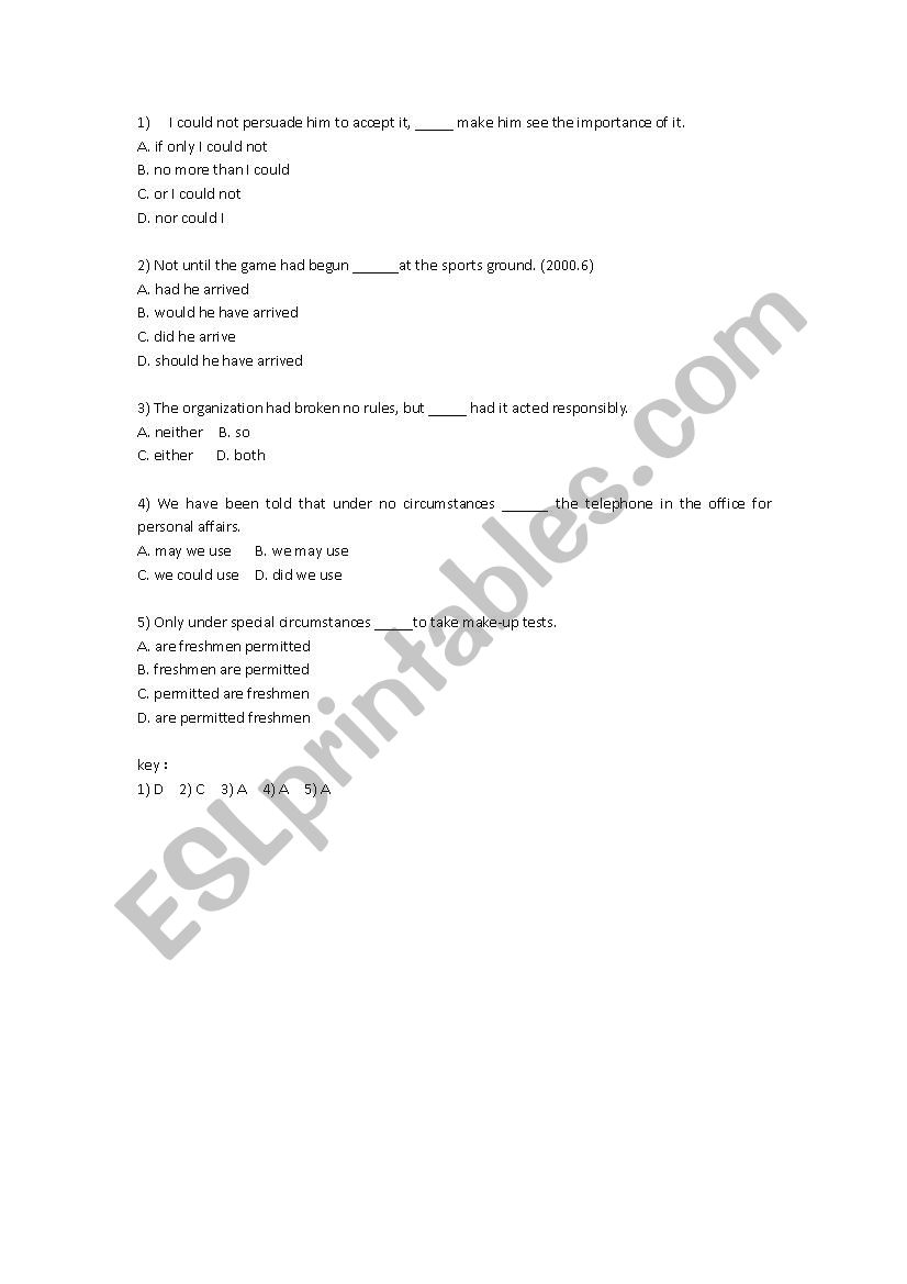 inversion exercise worksheet