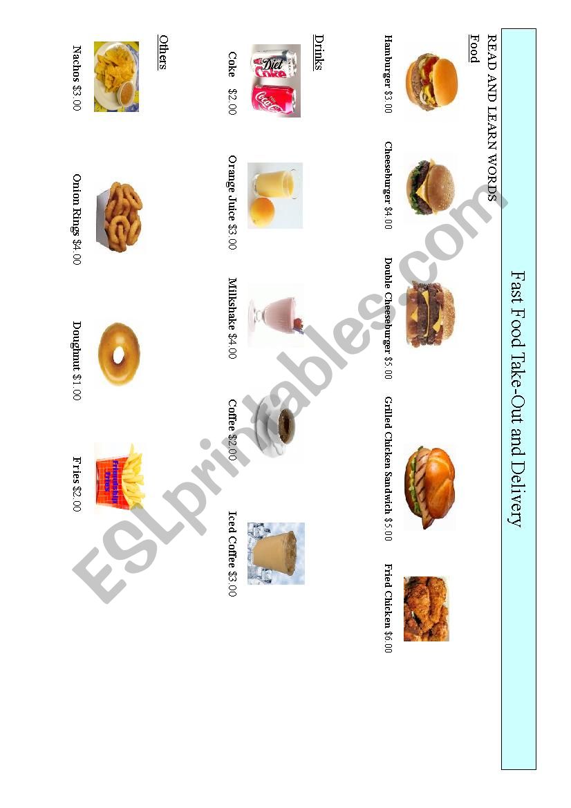 fast food worksheet