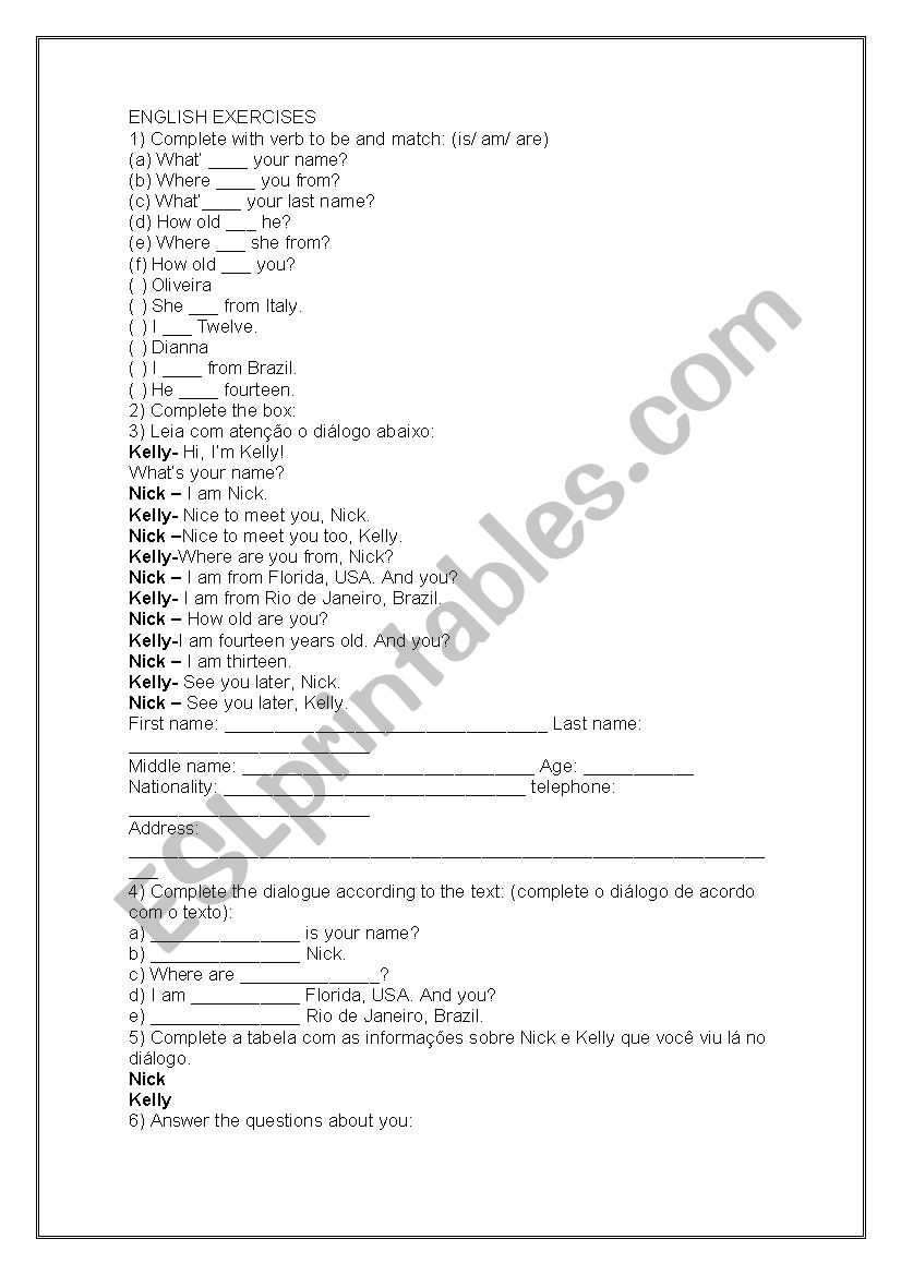 Verb to be  worksheet