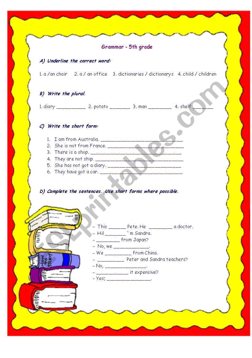 Grammar 5th Grade Review ESL Worksheet By Vanda51