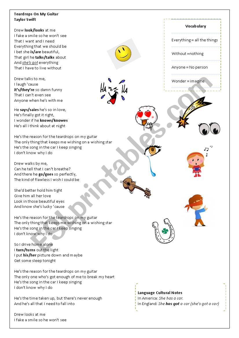 Teardrops on Present Simple worksheet