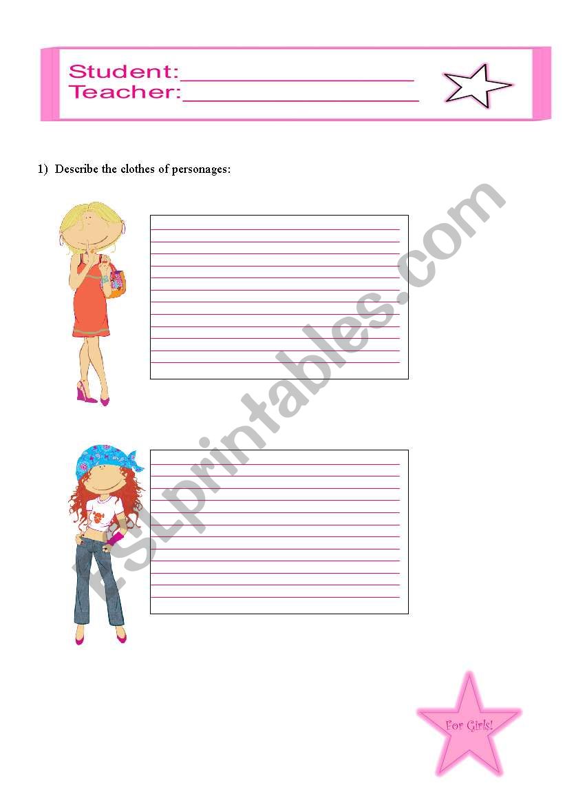 Exercise of clothes for girls worksheet