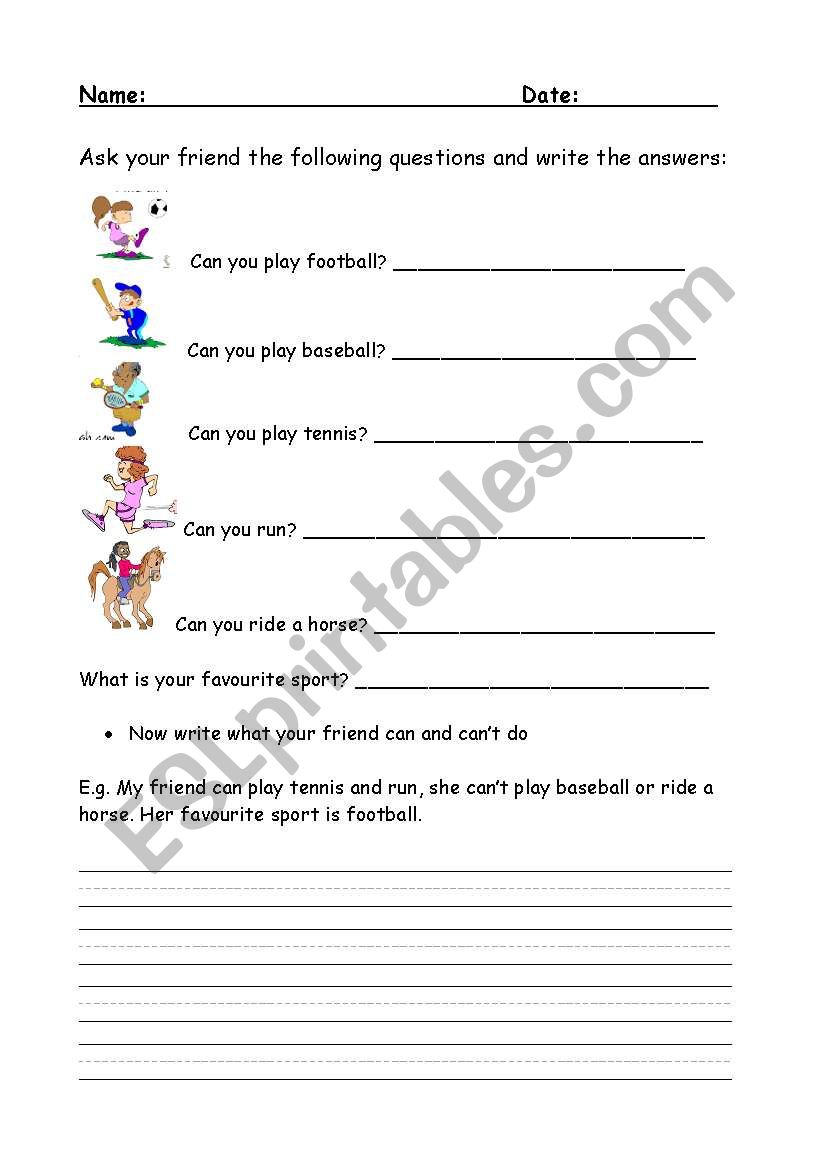 sports and hobbies worksheet