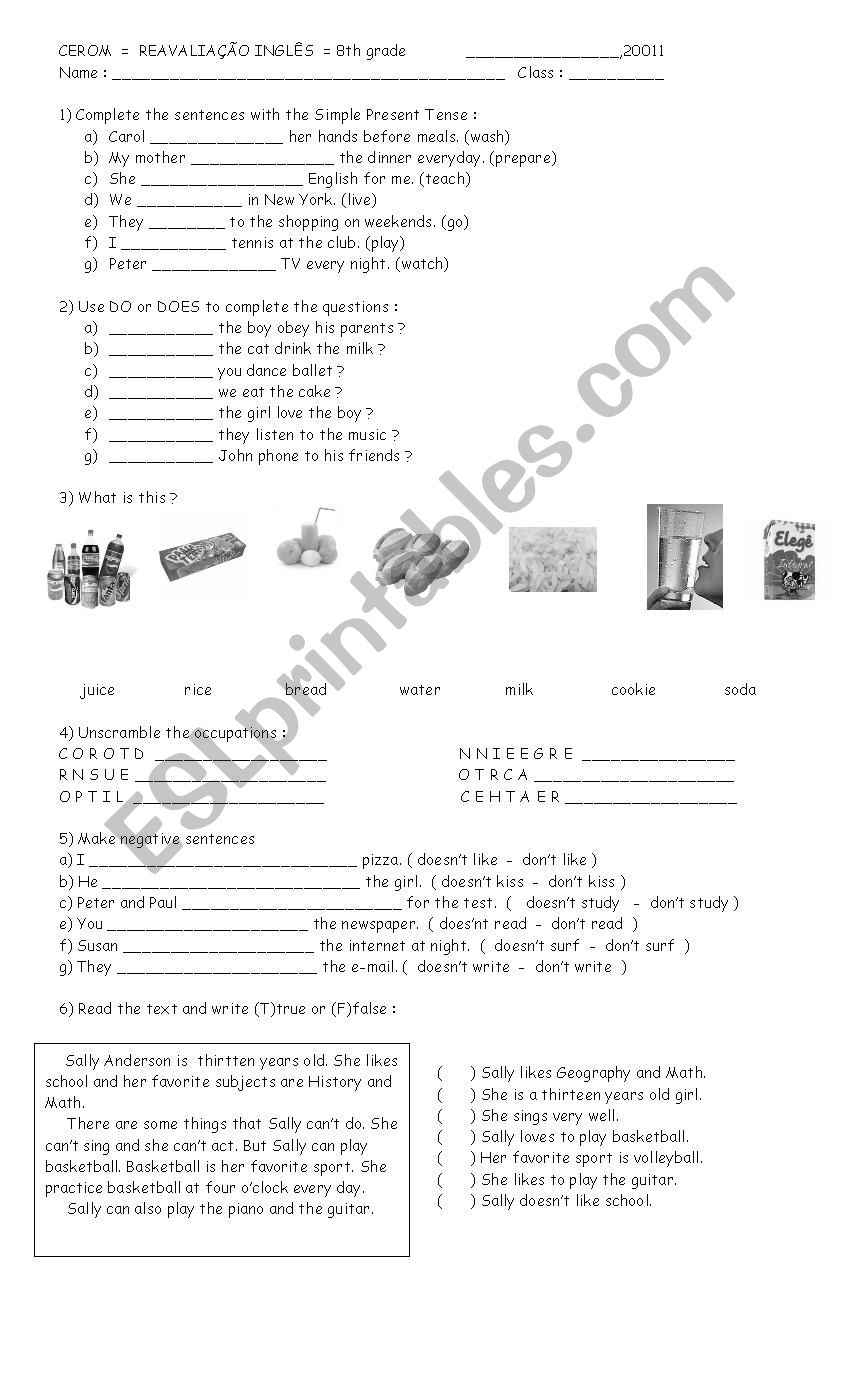 test worksheet