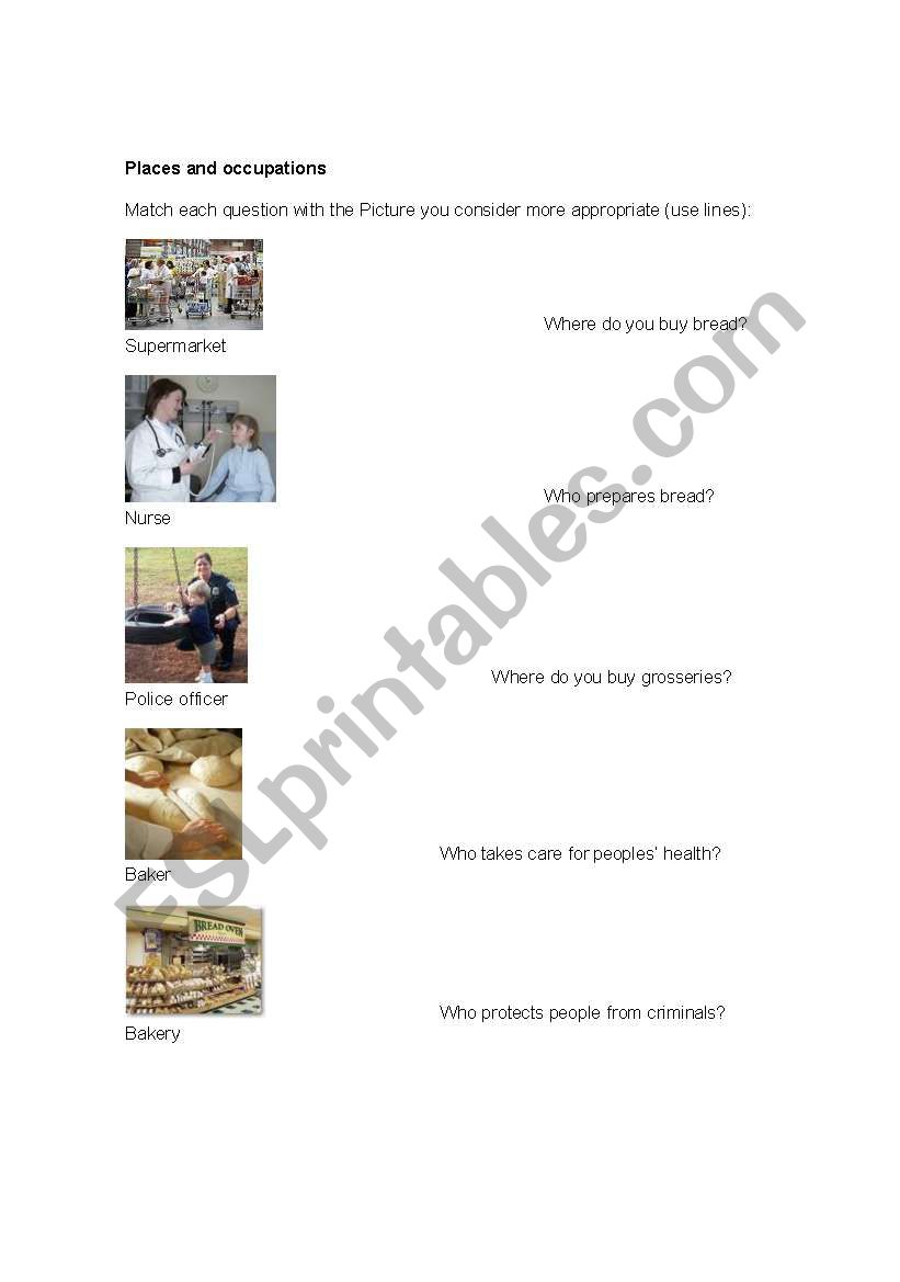 Places and occupations worksheet