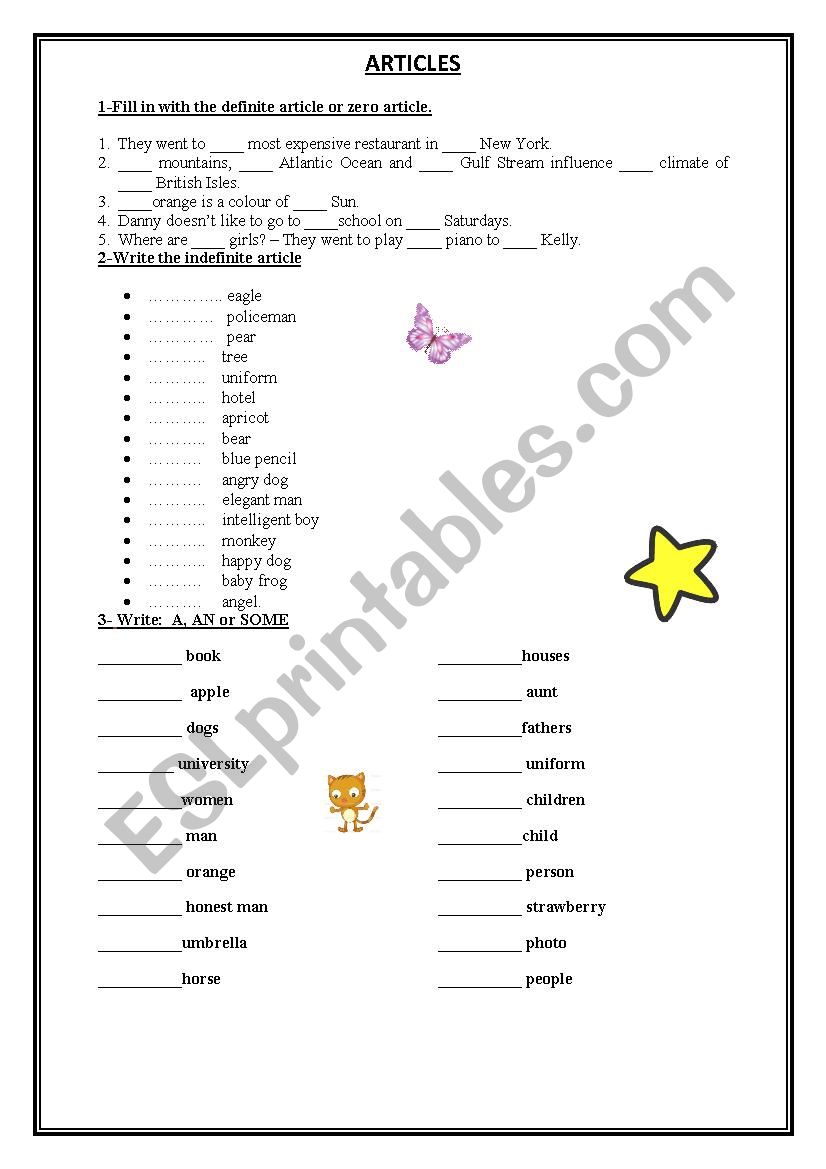 articles worksheet