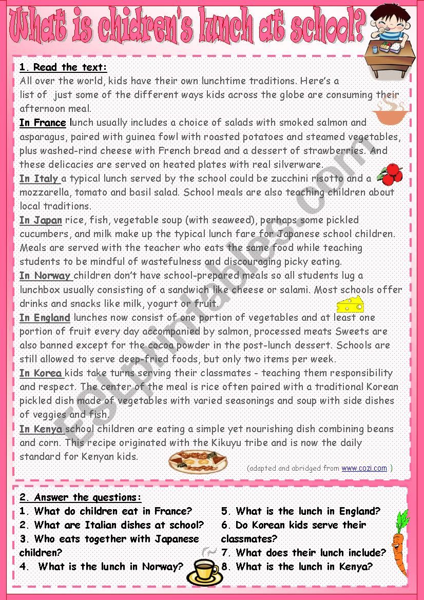 What is children´s lunch at school? - ESL worksheet by Tmk939