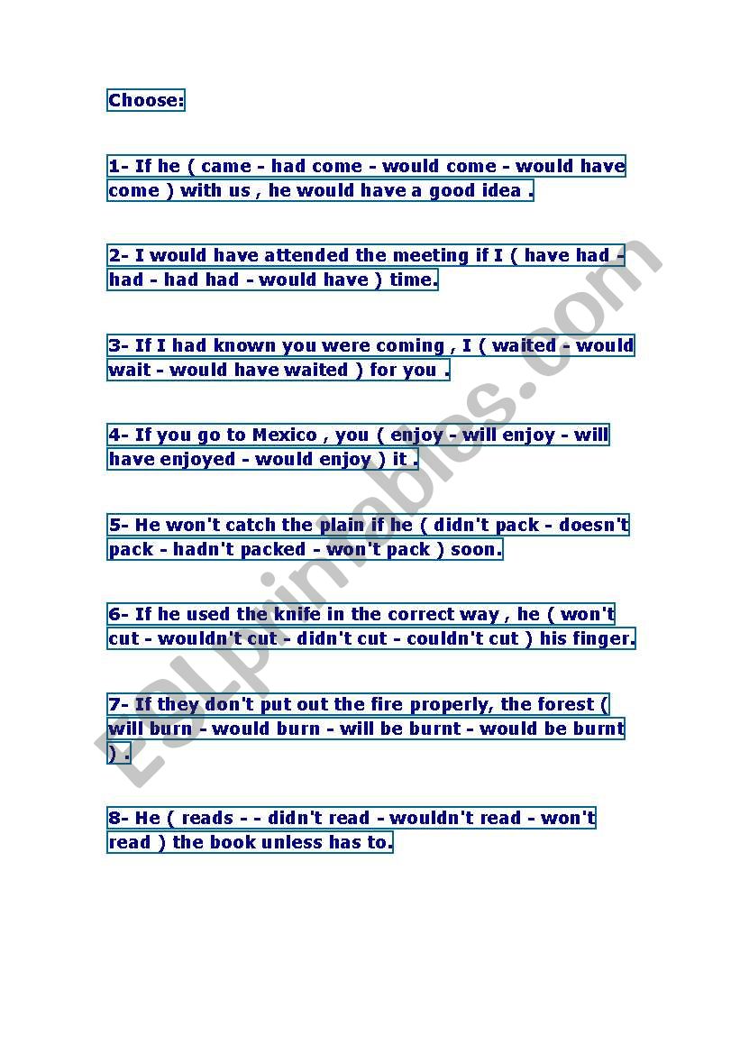 conditionals worksheet