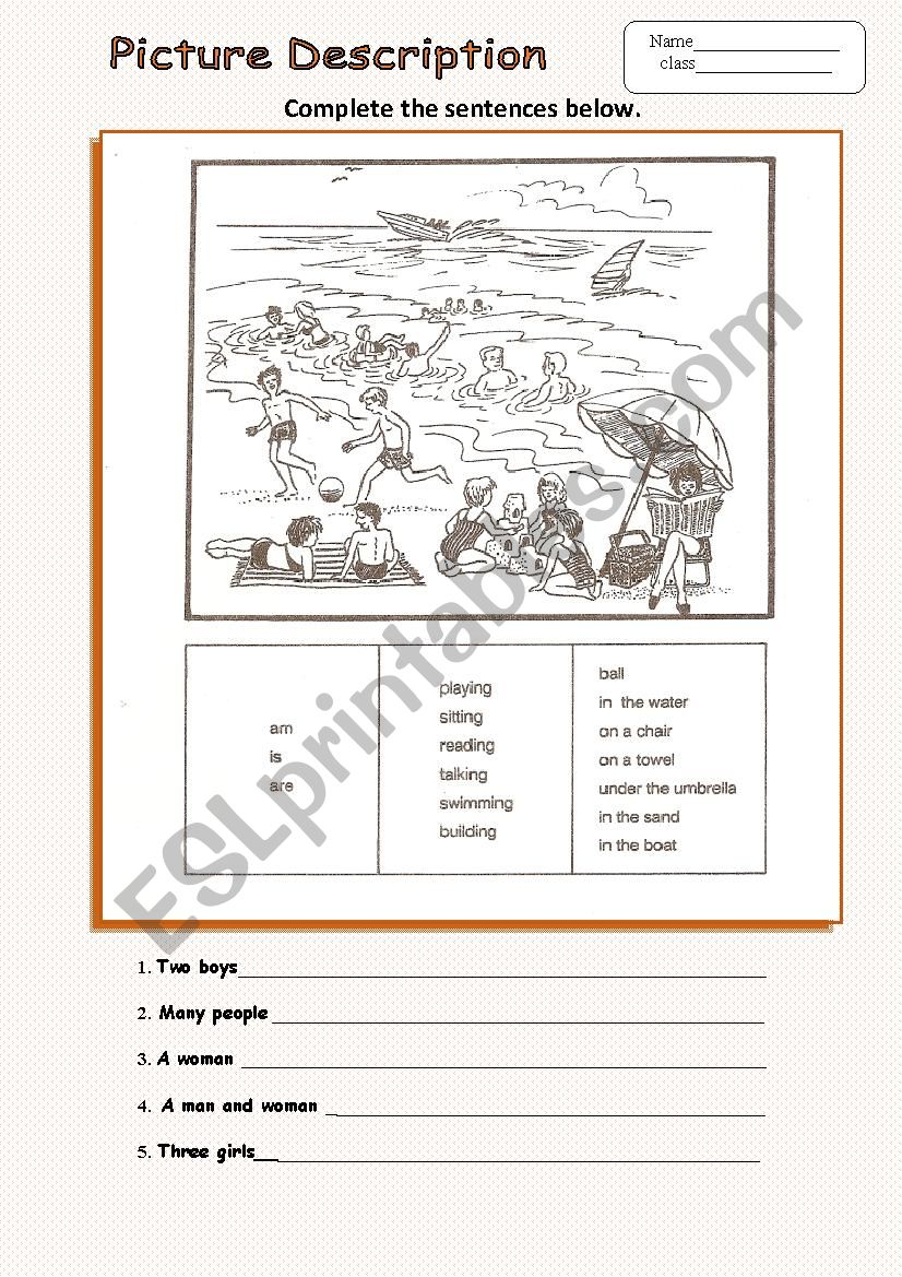 Picture description worksheet