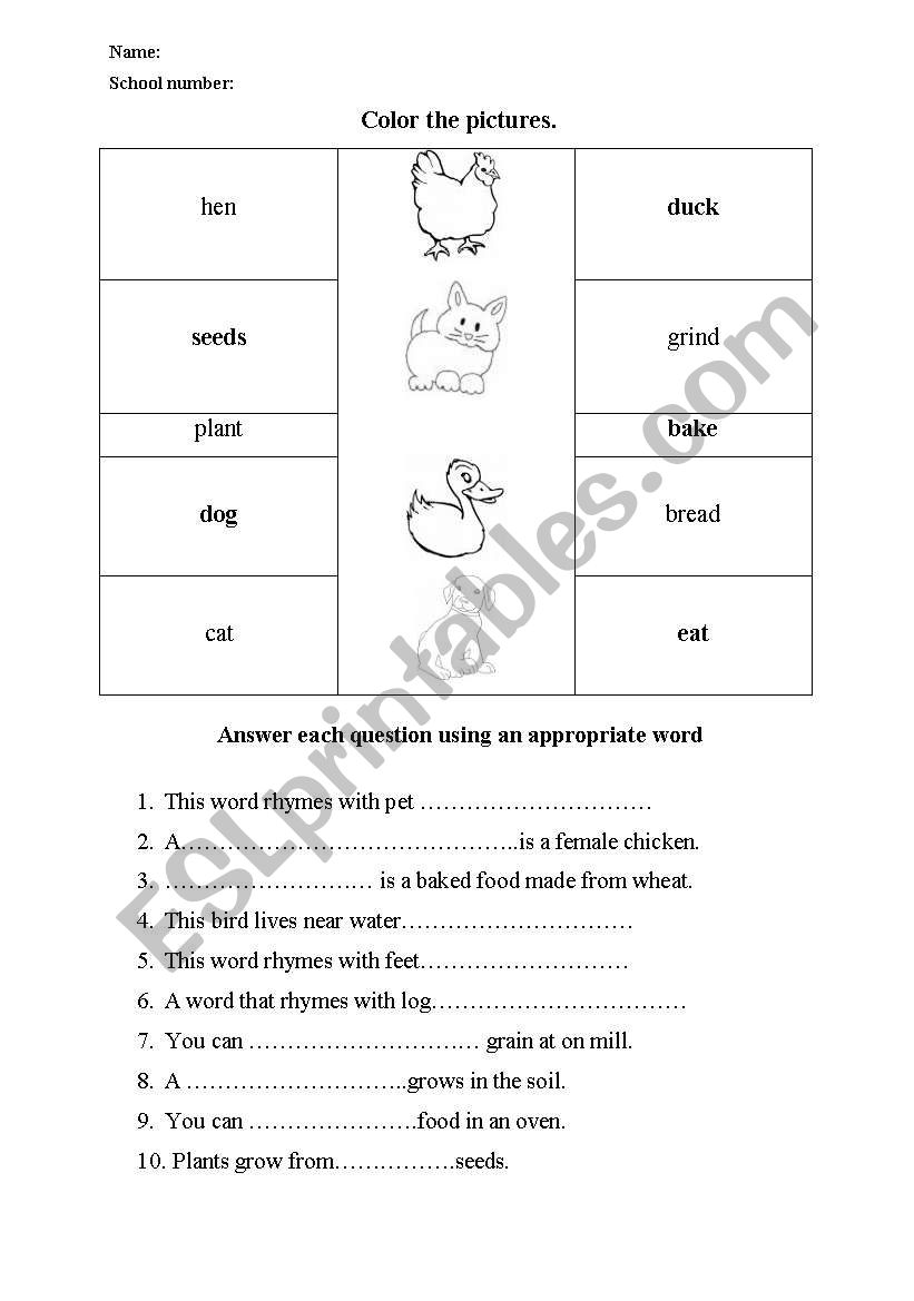 the little red hen worksheet