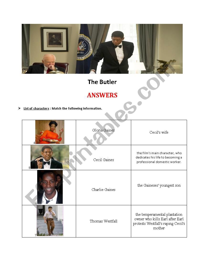 The Butler PART 2 Answers ESL Worksheet By Aie pepito