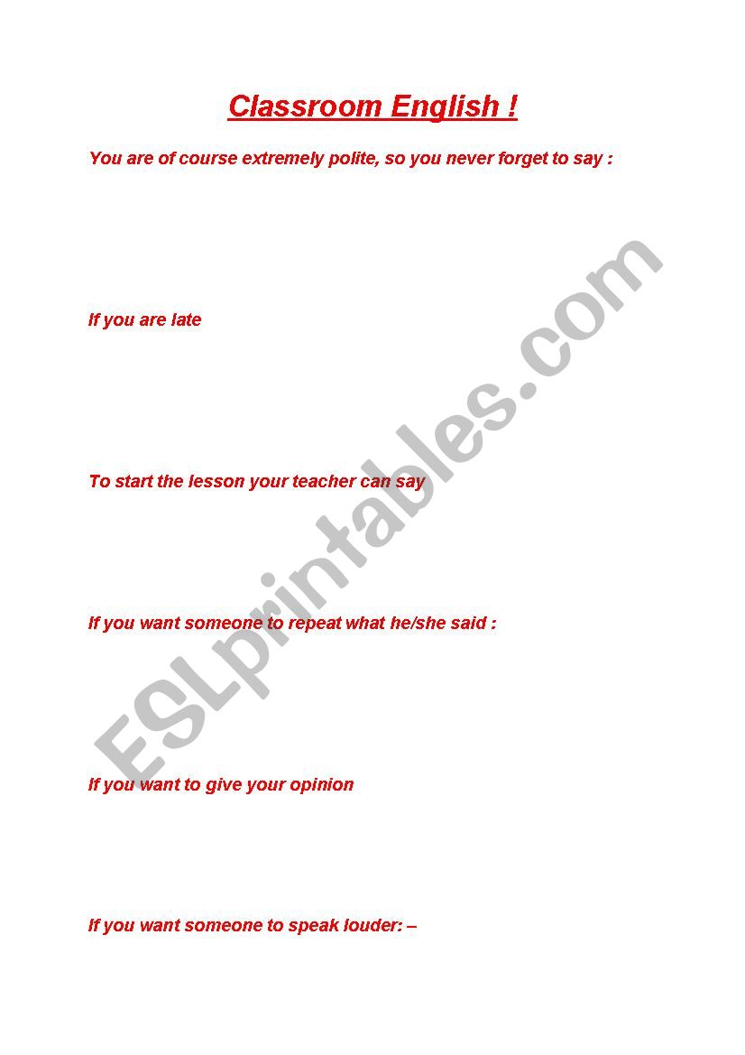 Classroom English worksheet