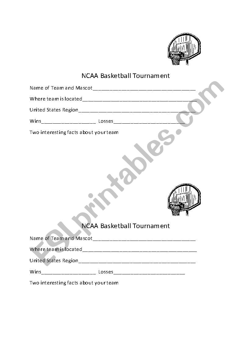 NCAA Basketball Research Form worksheet