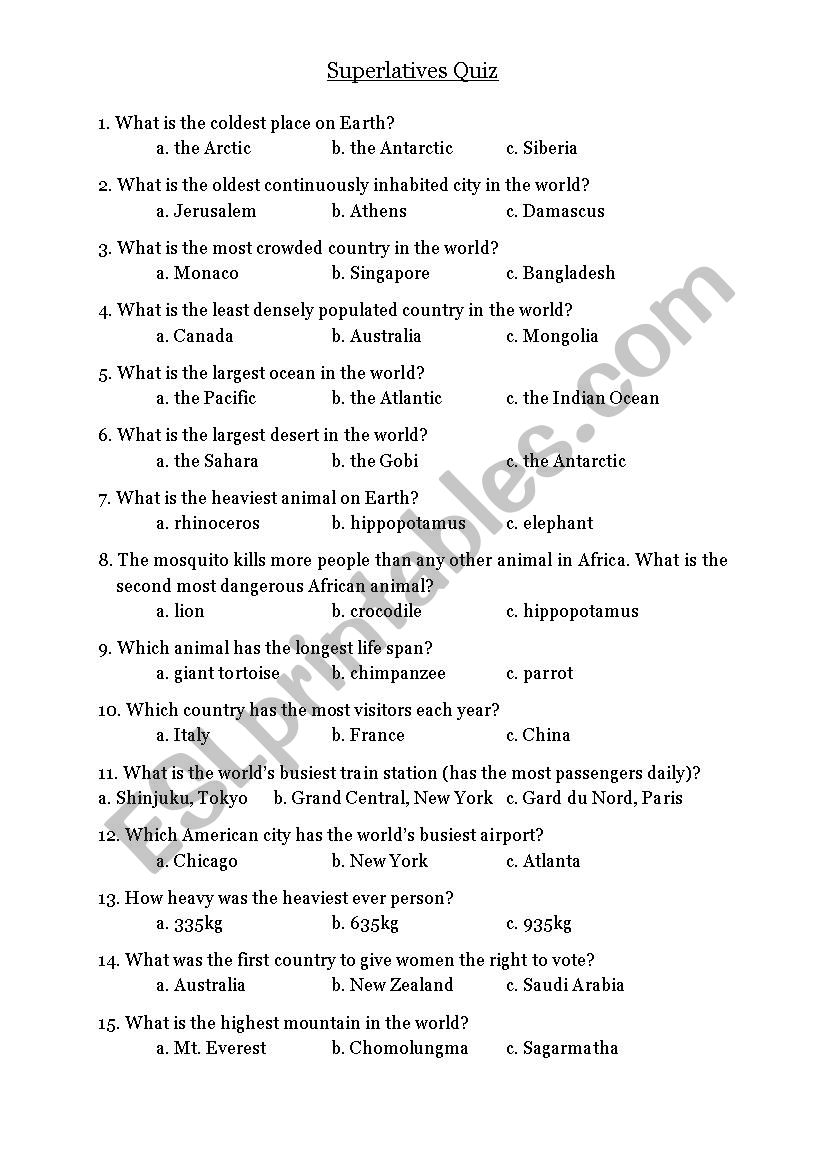 surperlative quiz  worksheet