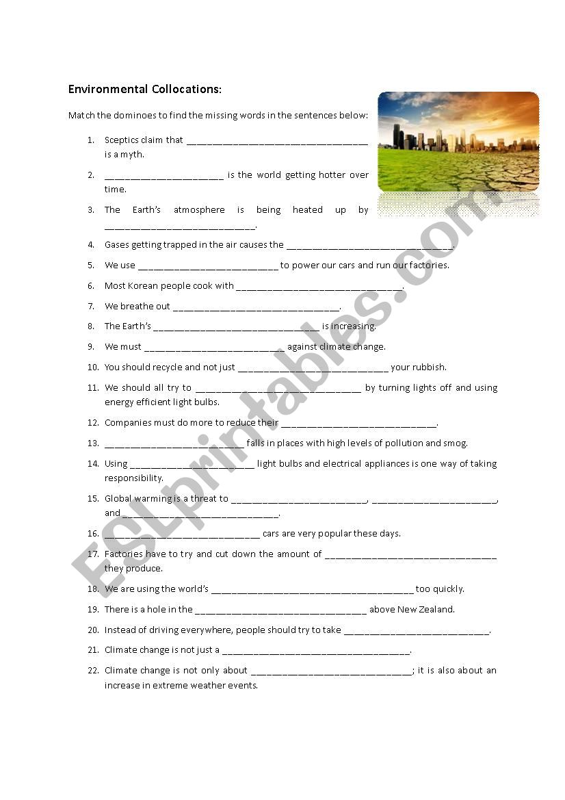 Climate change collocations worksheet