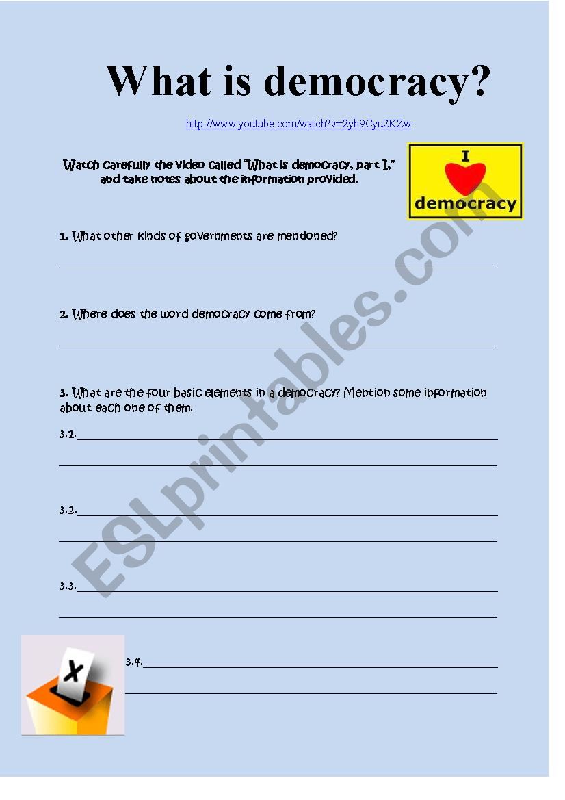 What Is Democracy ESL Worksheet By Vic mon