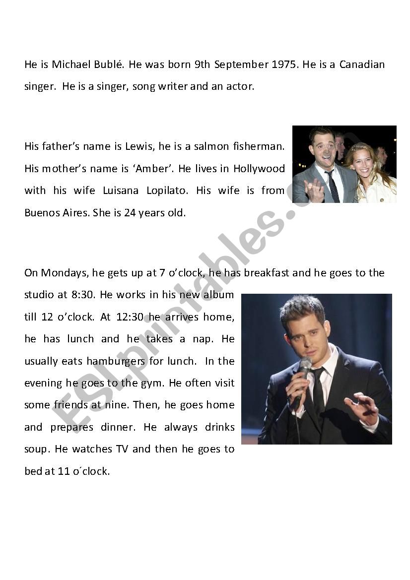 Michael Buble - Home song and nurser…: English ESL worksheets pdf