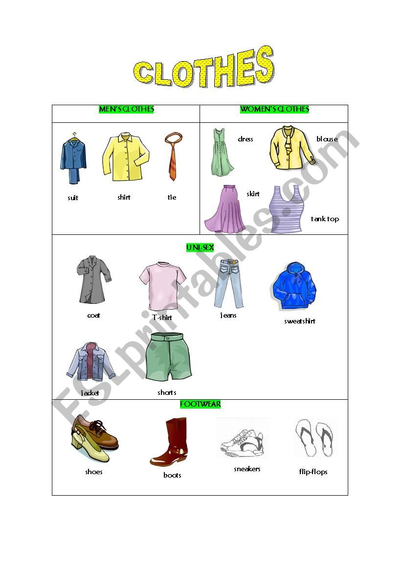 Clothes worksheet - ESL worksheet by vn524