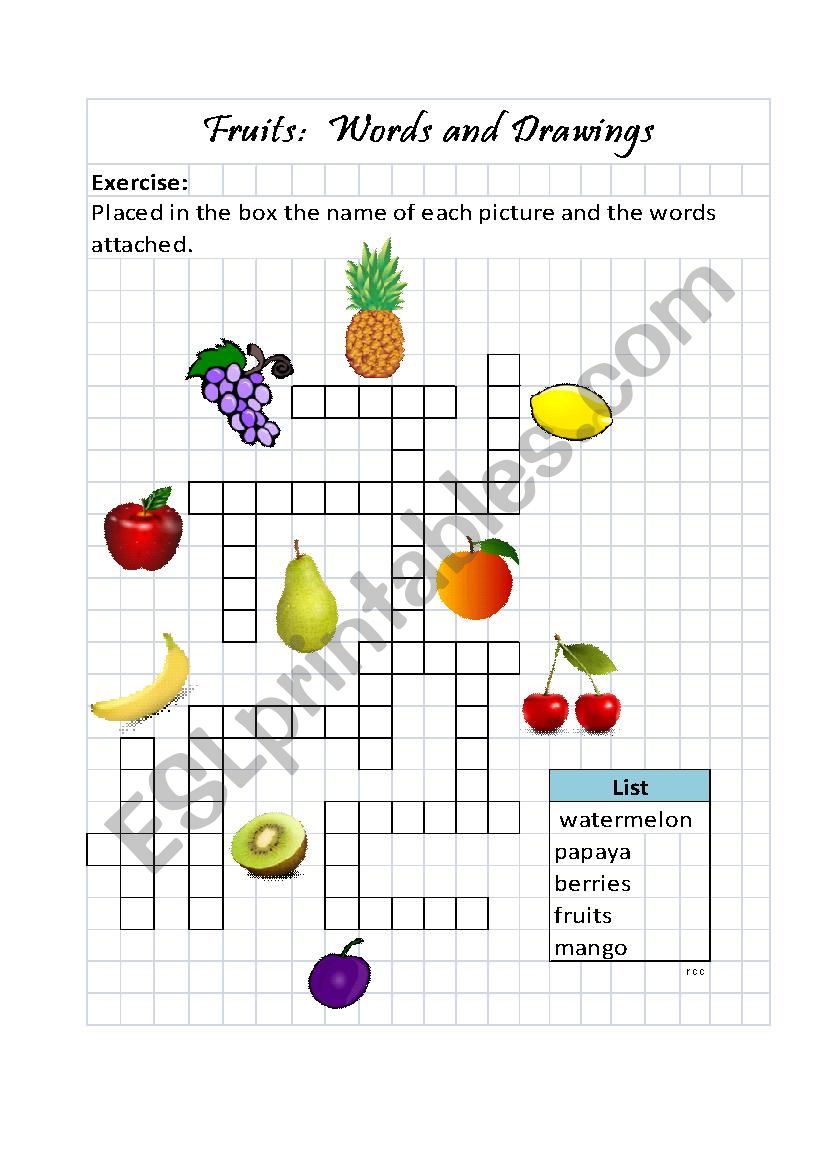 Fruits: words and drawings worksheet