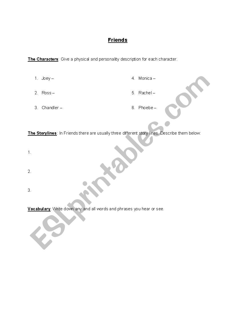 Friends: General Outline worksheet