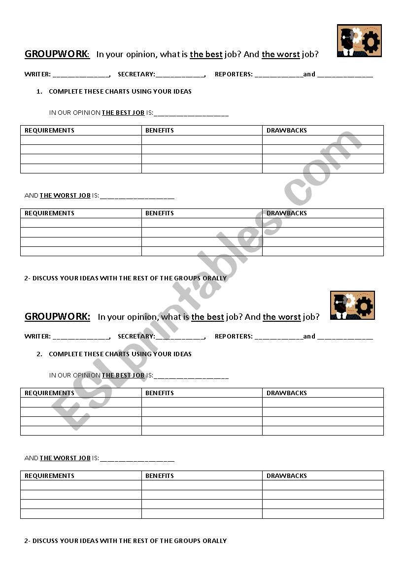 Best and Worst jobs worksheet