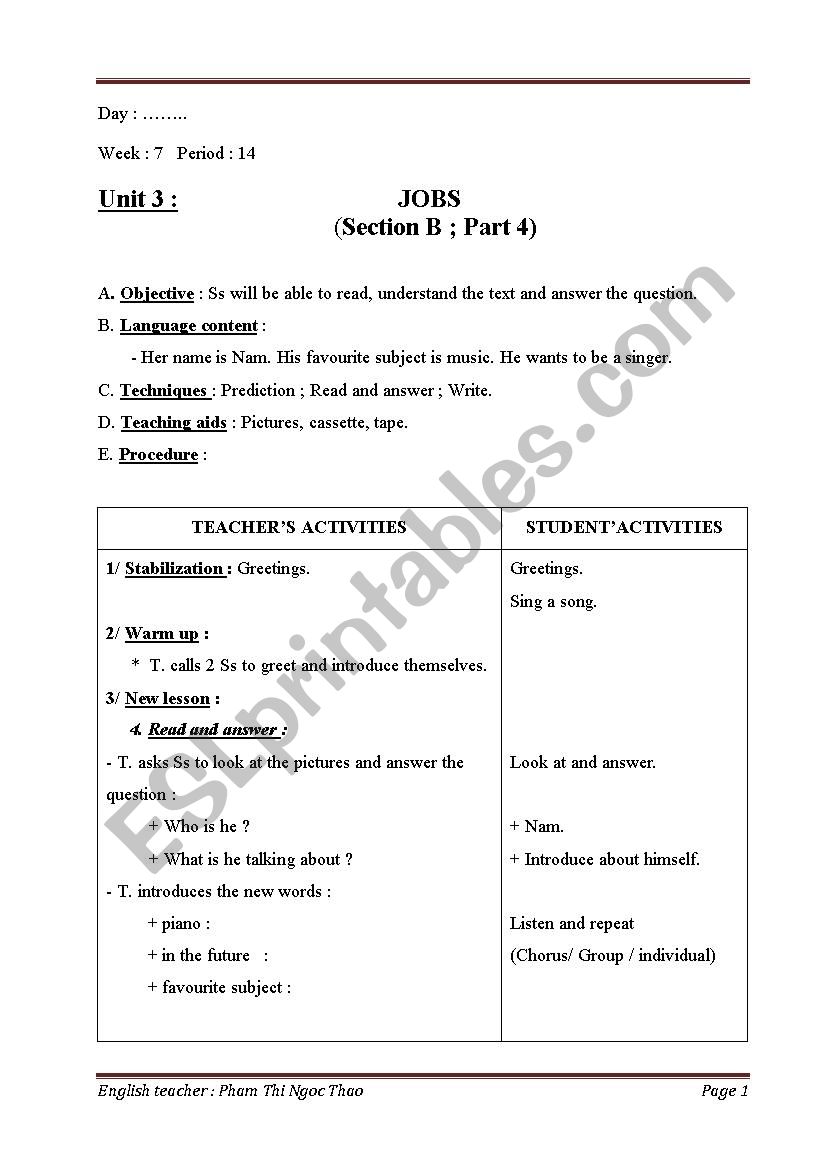 JOBS worksheet