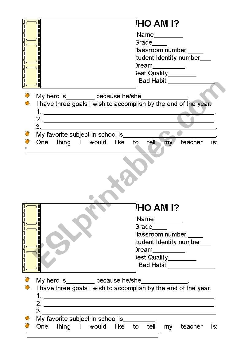 Who am I worksheet