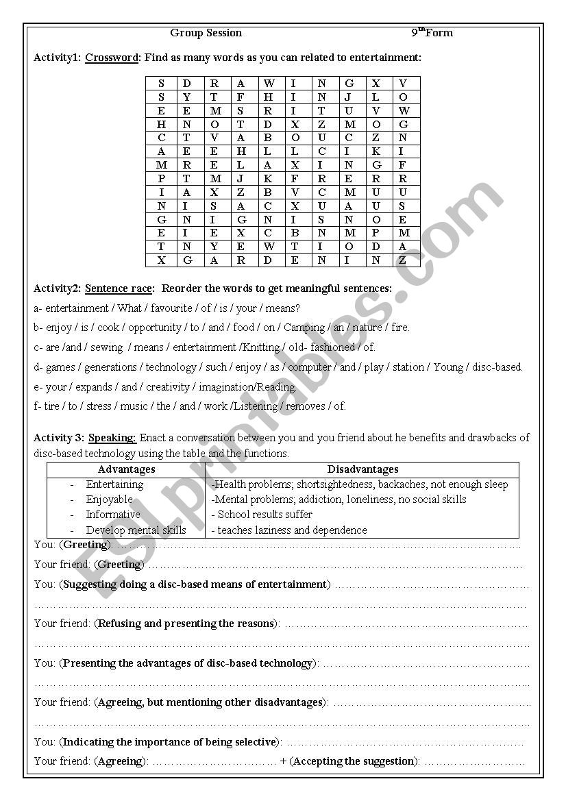 9TH FORM GROUP SESSION  worksheet