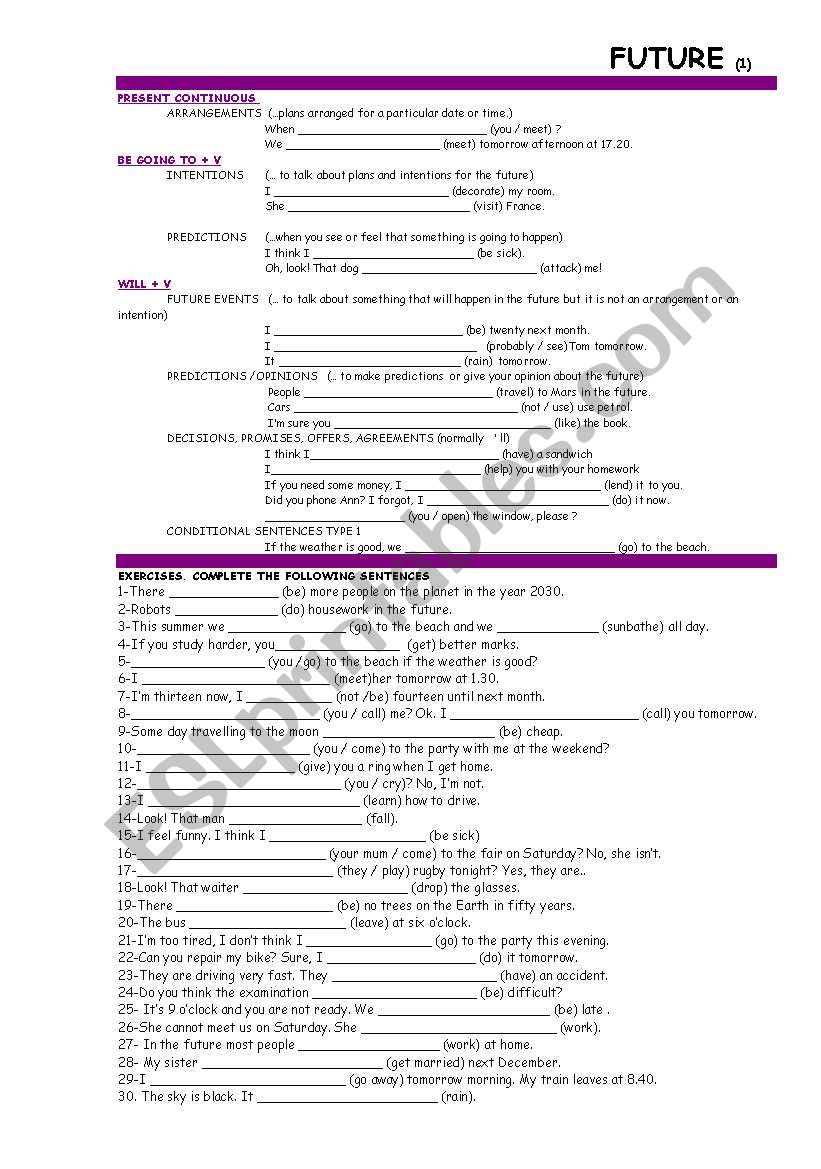 FUTURE (1) worksheet