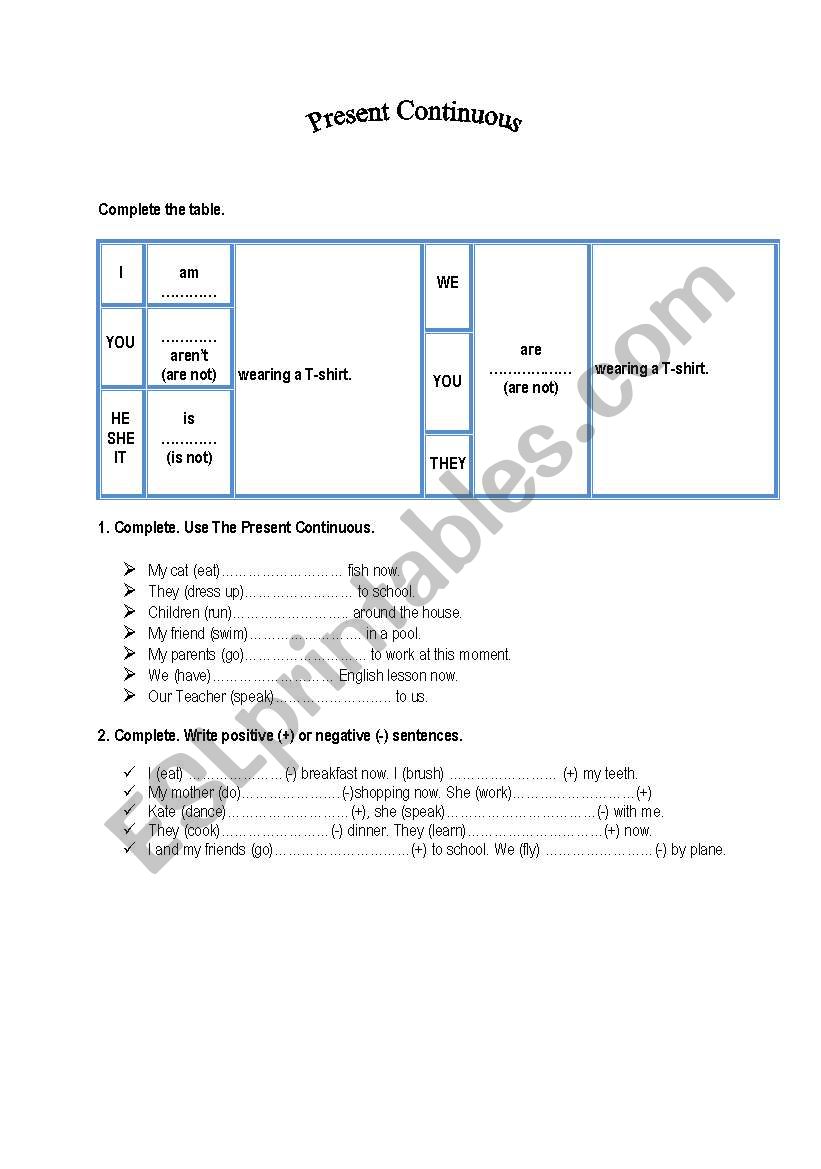 present continuous worksheet