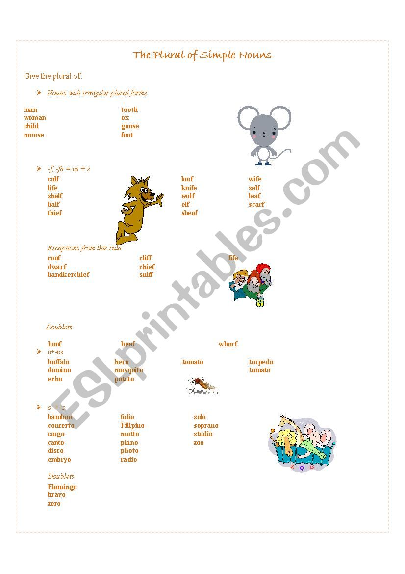 The Plural Of simple Nouns ESL Worksheet By Diana elena