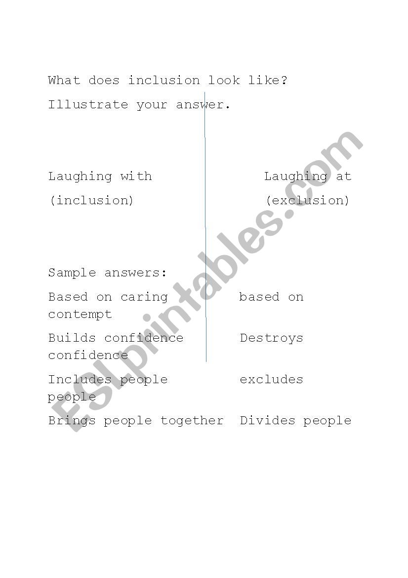 Inclusion lesson worksheet
