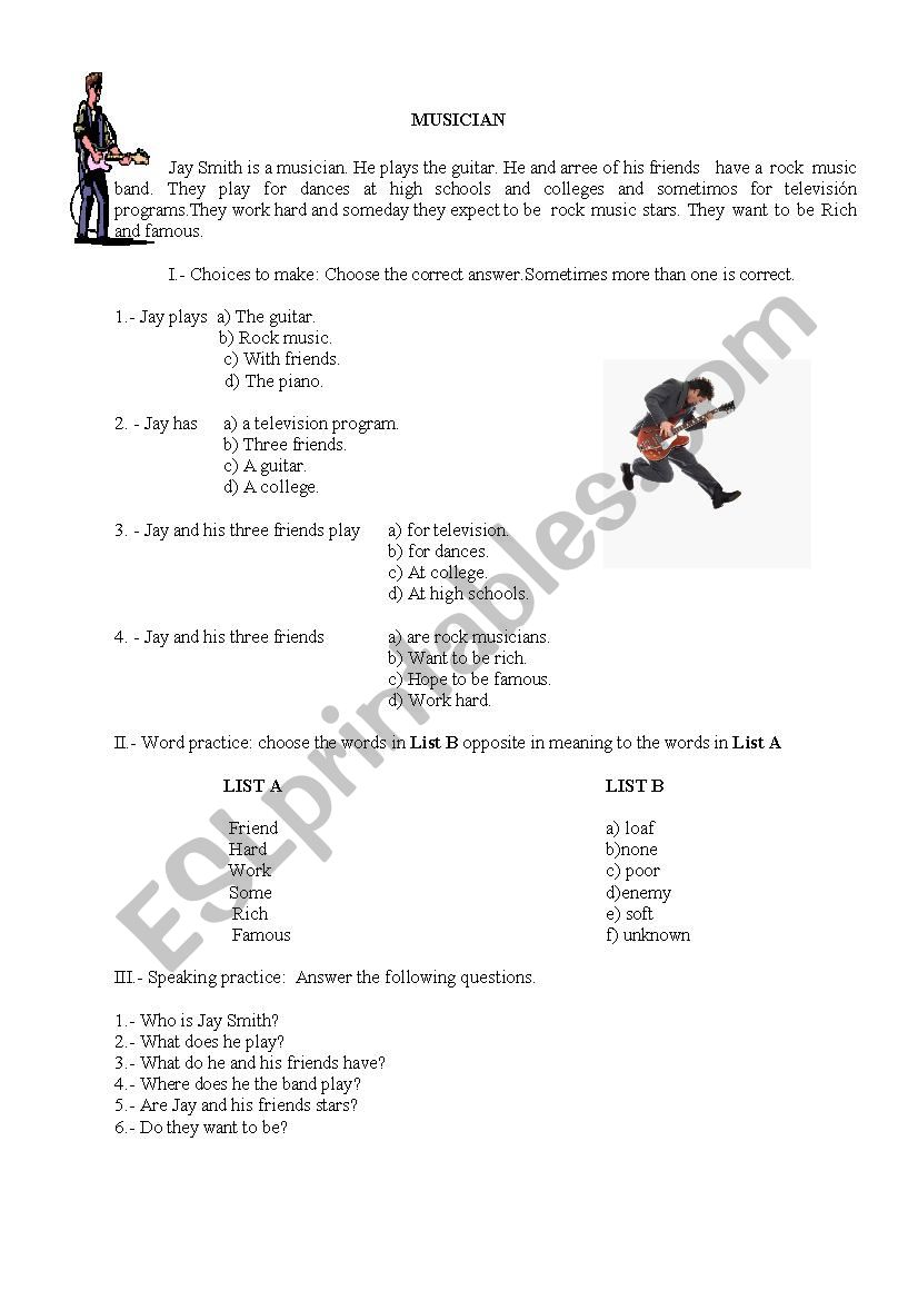 Musician worksheet