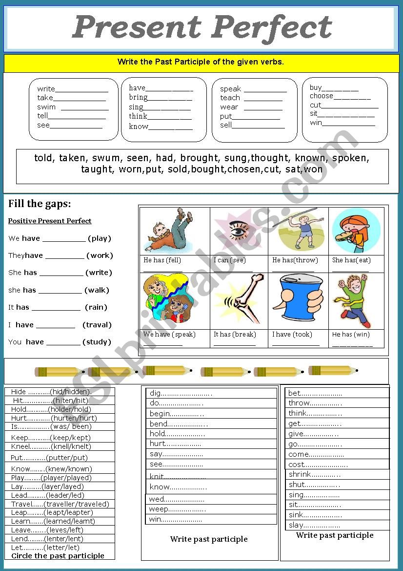 Present And Past Participle Present Perfect ESL Worksheet By Jhansi