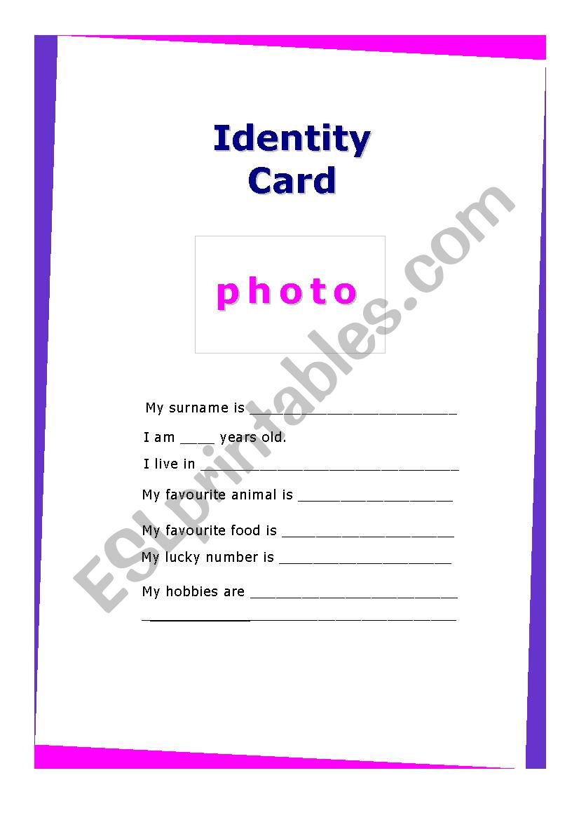 ID card worksheet