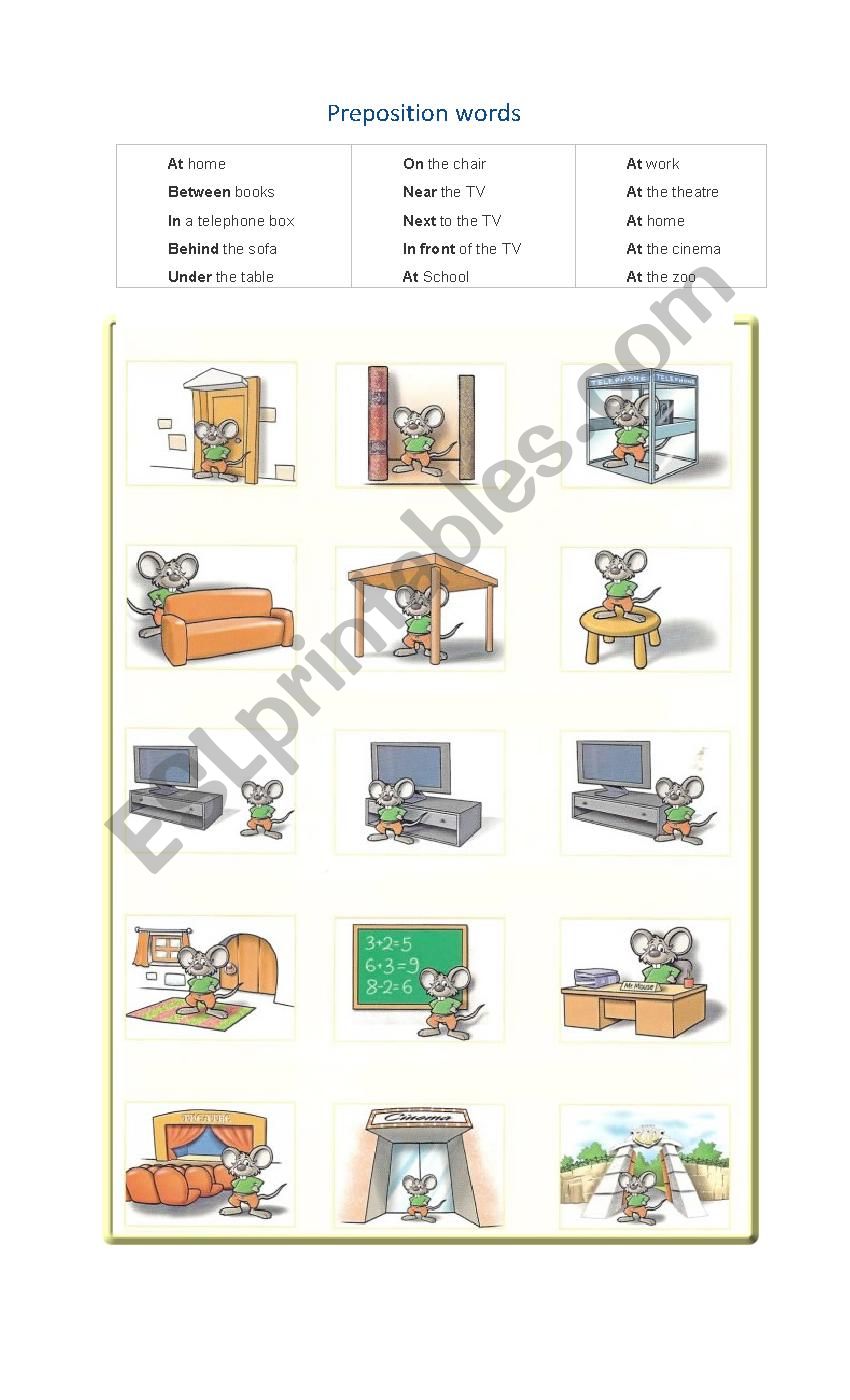 Prepositions Words worksheet