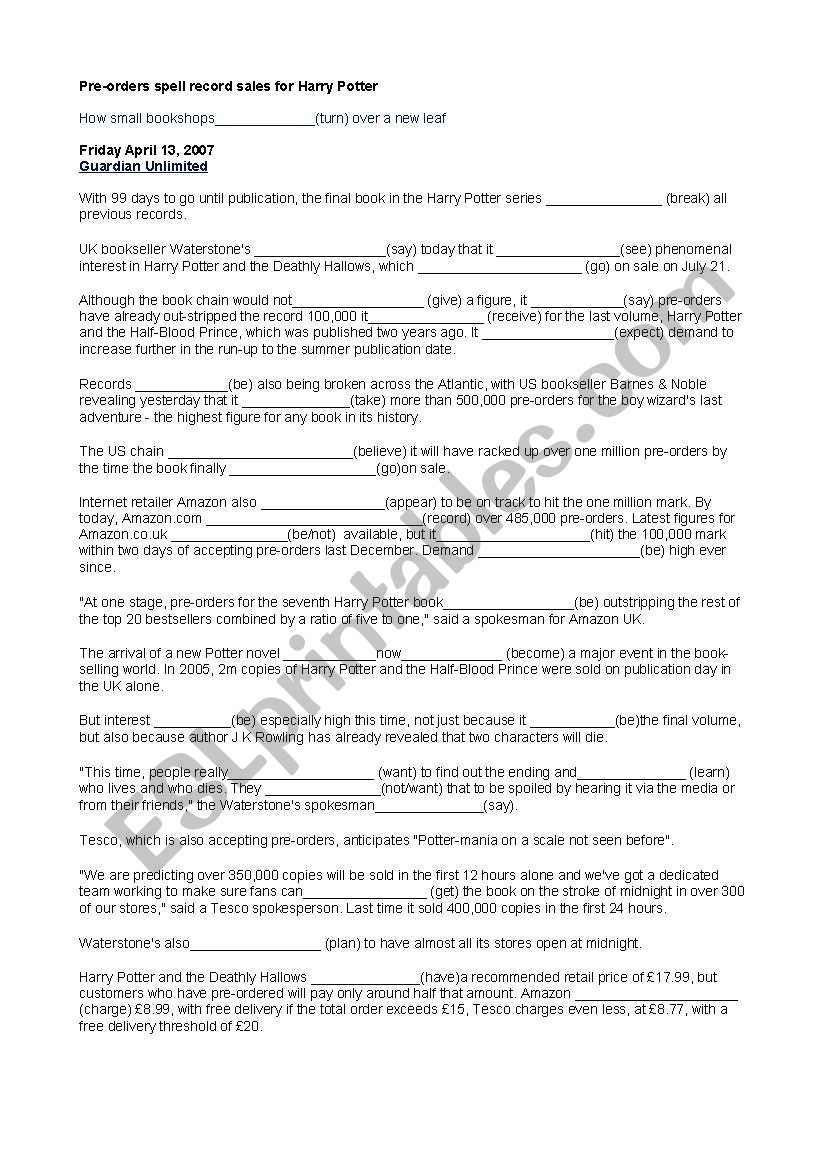 Tenses worksheet