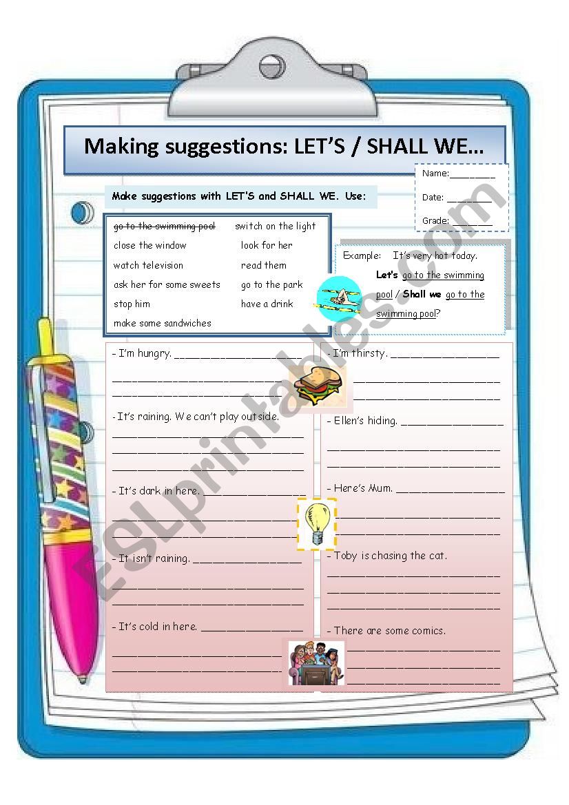 Making suggestions: Let´s & Shall - ESL worksheet by msantillana