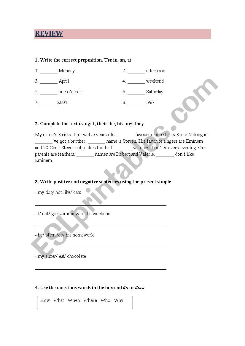 1º eso review - ESL worksheet by KiwakN