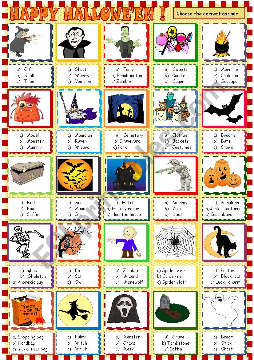 Hallowe´en :multiple choice activity - ESL worksheet by spied-d-aignel