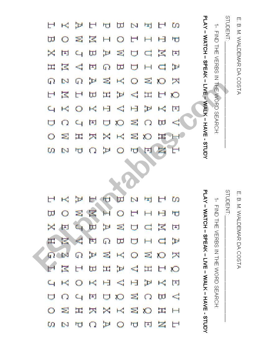 Easy verbs word search worksheet