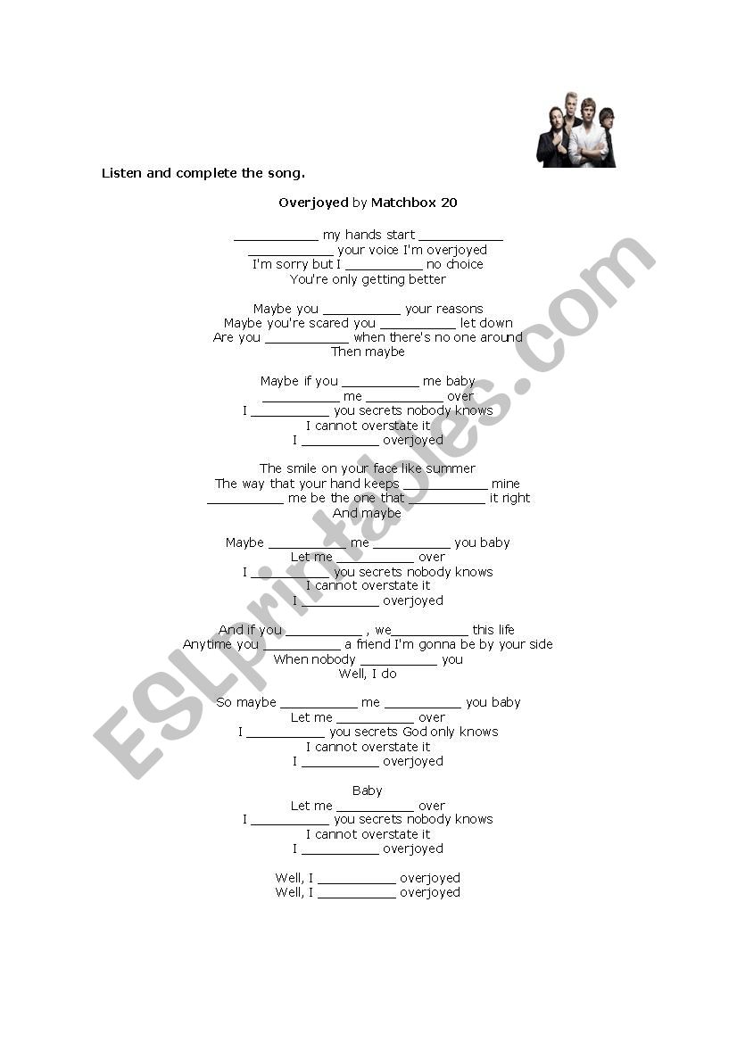 Overjoyed - Matchbox 20 worksheet