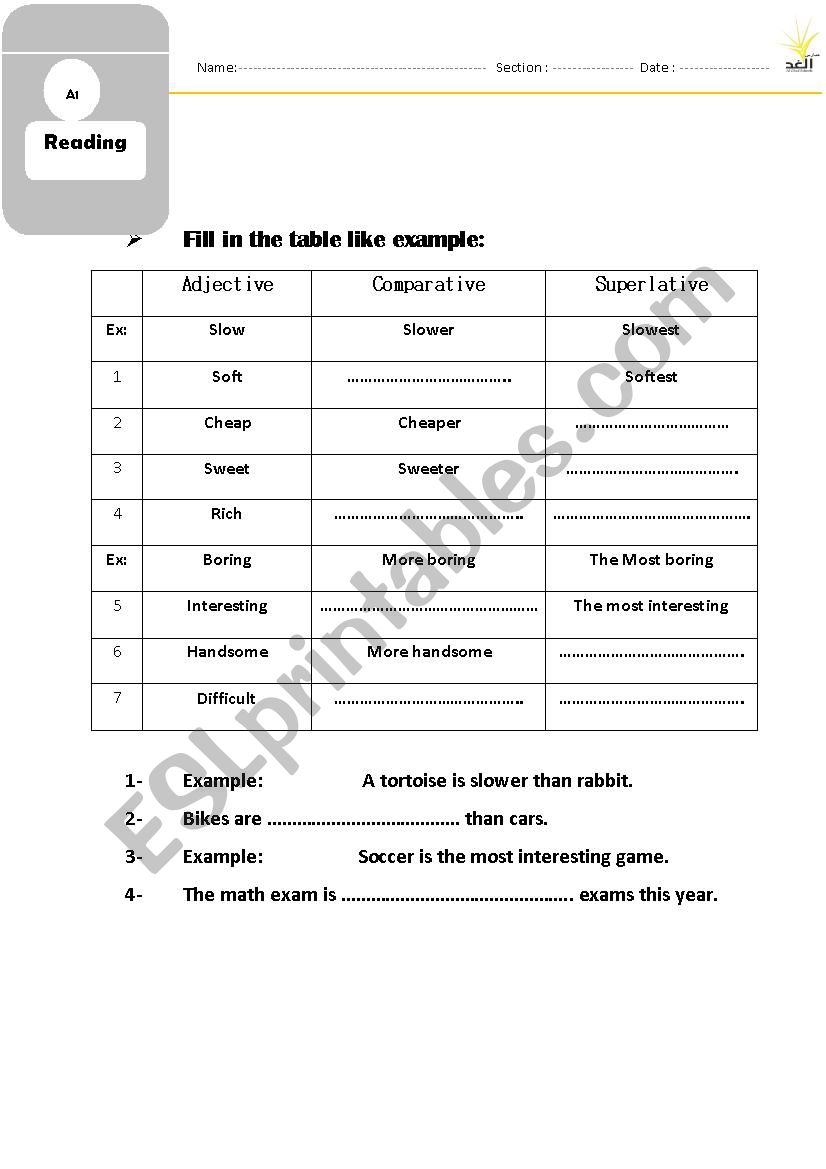 adjective worksheet worksheet