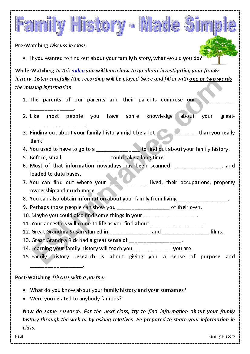 Family History - Made Simple worksheet