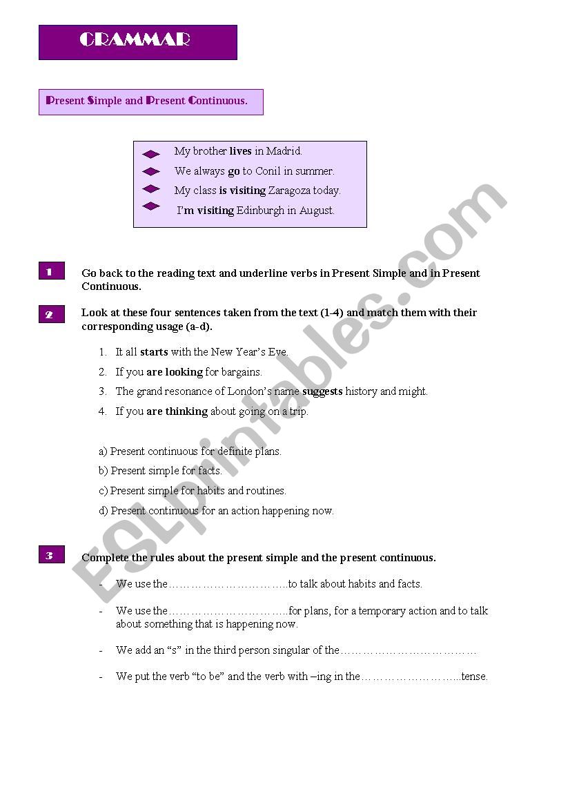 Present simple and continuous worksheet