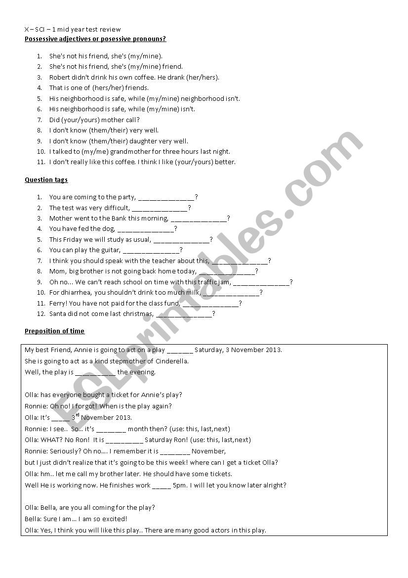 English 10th Exercises worksheet