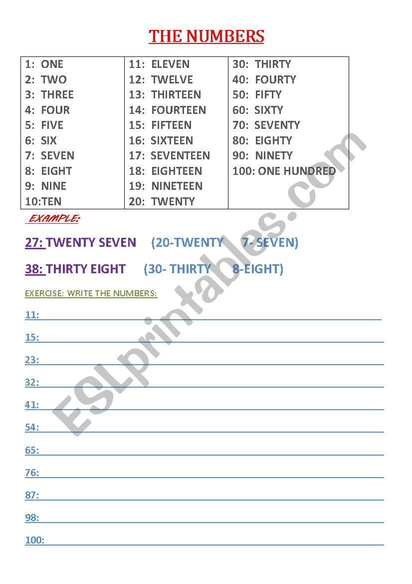 NUMBERS 20 100 ESL Worksheet By Keretita