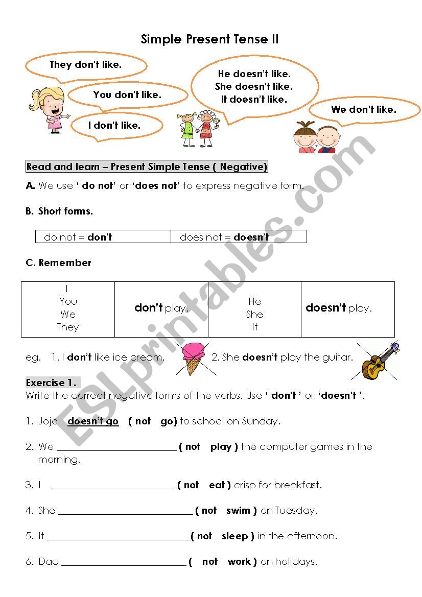 Grammar- Simple Present Tense worksheet